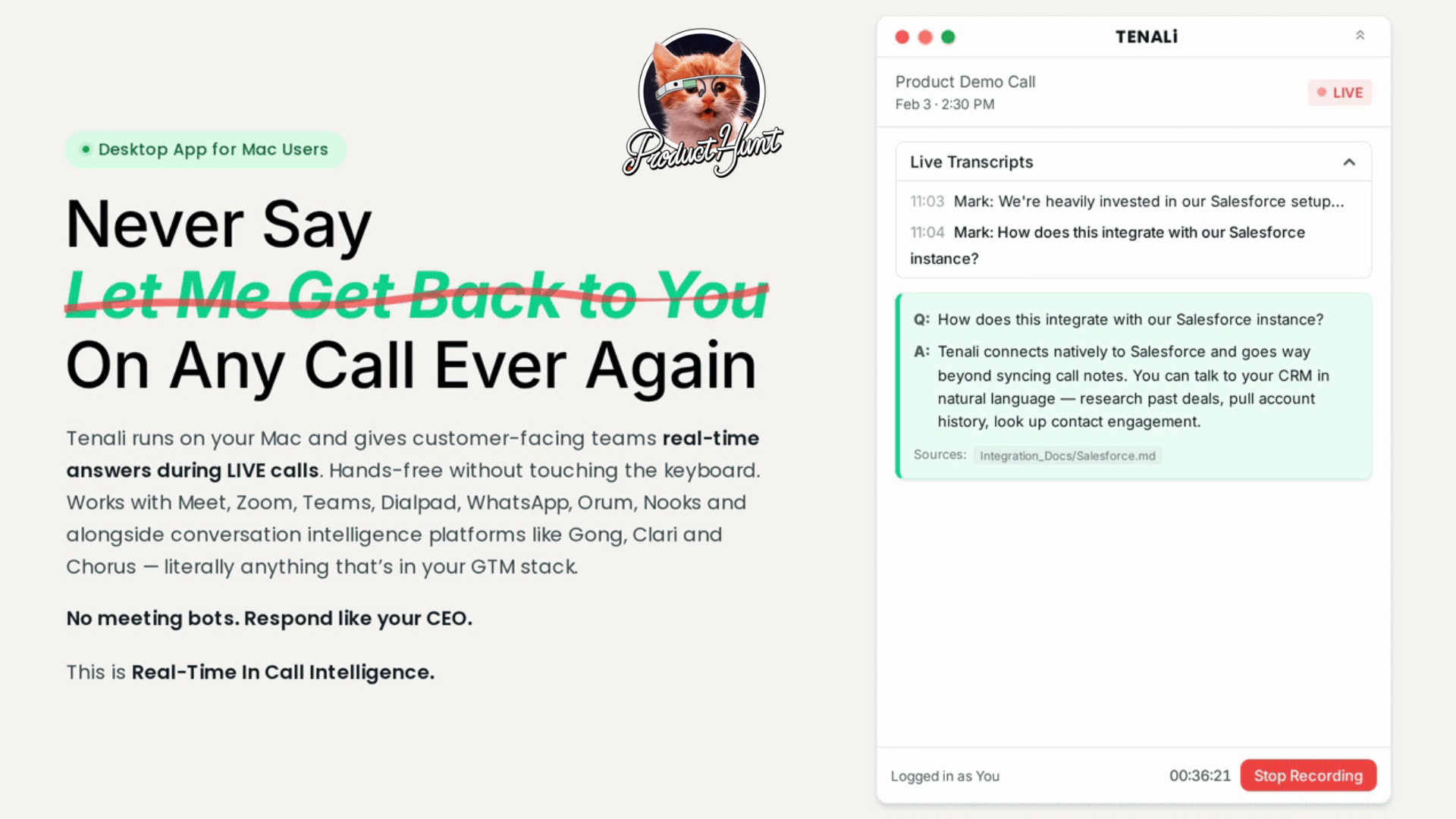 Tenali AI Desktop Is Live on Product Hunt